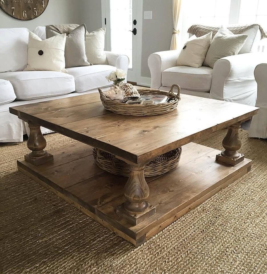 Large Square Rustic Alder Baluster Wide Plank Coffee Table In Rustic Espresso Wood Coffee Tables (View 14 of 15)