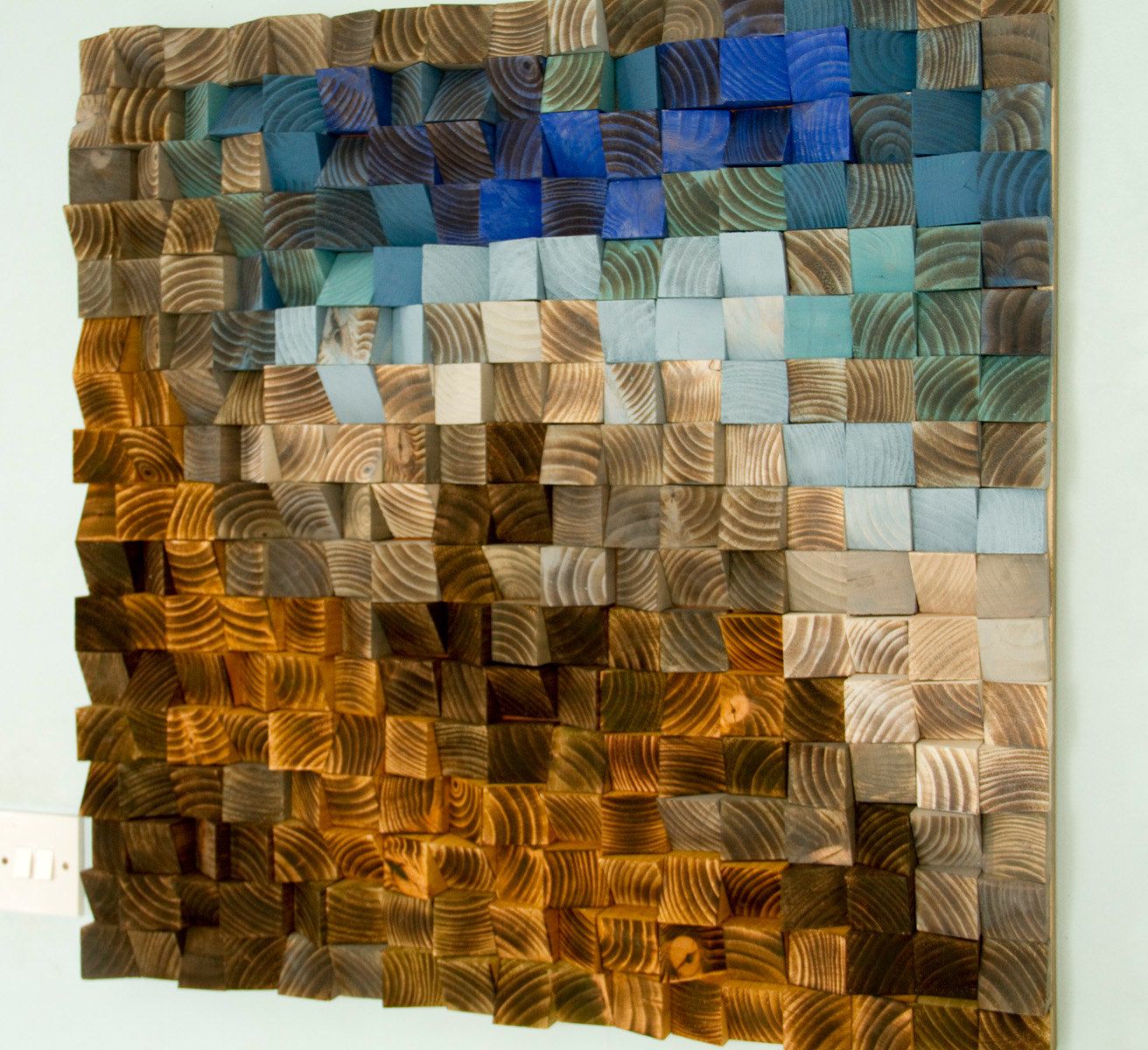 Large Wood Wall Art, Wood Mosaic, Geometric Art, Large Art Inside Abstract Flow Wood Wall Art (Photo 11 of 15)