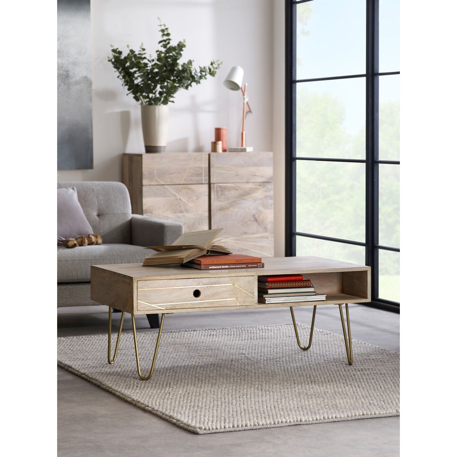 Light Gold Rectangular Coffee Table With Drawer In Antiqued Gold Rectangular Coffee Tables (View 9 of 15)