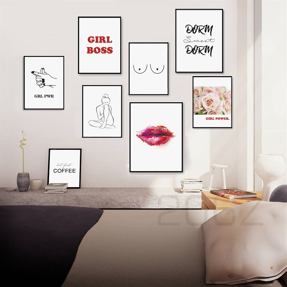 Line Girl Flower Quote Feminist Art Print Wall Art Canvas Within Line Art Wall Art (View 3 of 15)