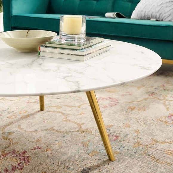 Lippa 40" Round Artificial Marble Coffee Table With Tripod Intended For Coffee Tables With Tripod Legs (View 6 of 15)