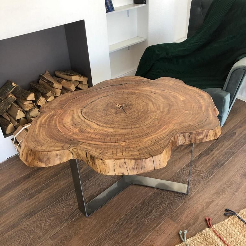 Live Edge Round Coffee Table With Steal Legs Walnut Coffee Throughout Metal Legs And Oak Top Round Coffee Tables (View 6 of 15)