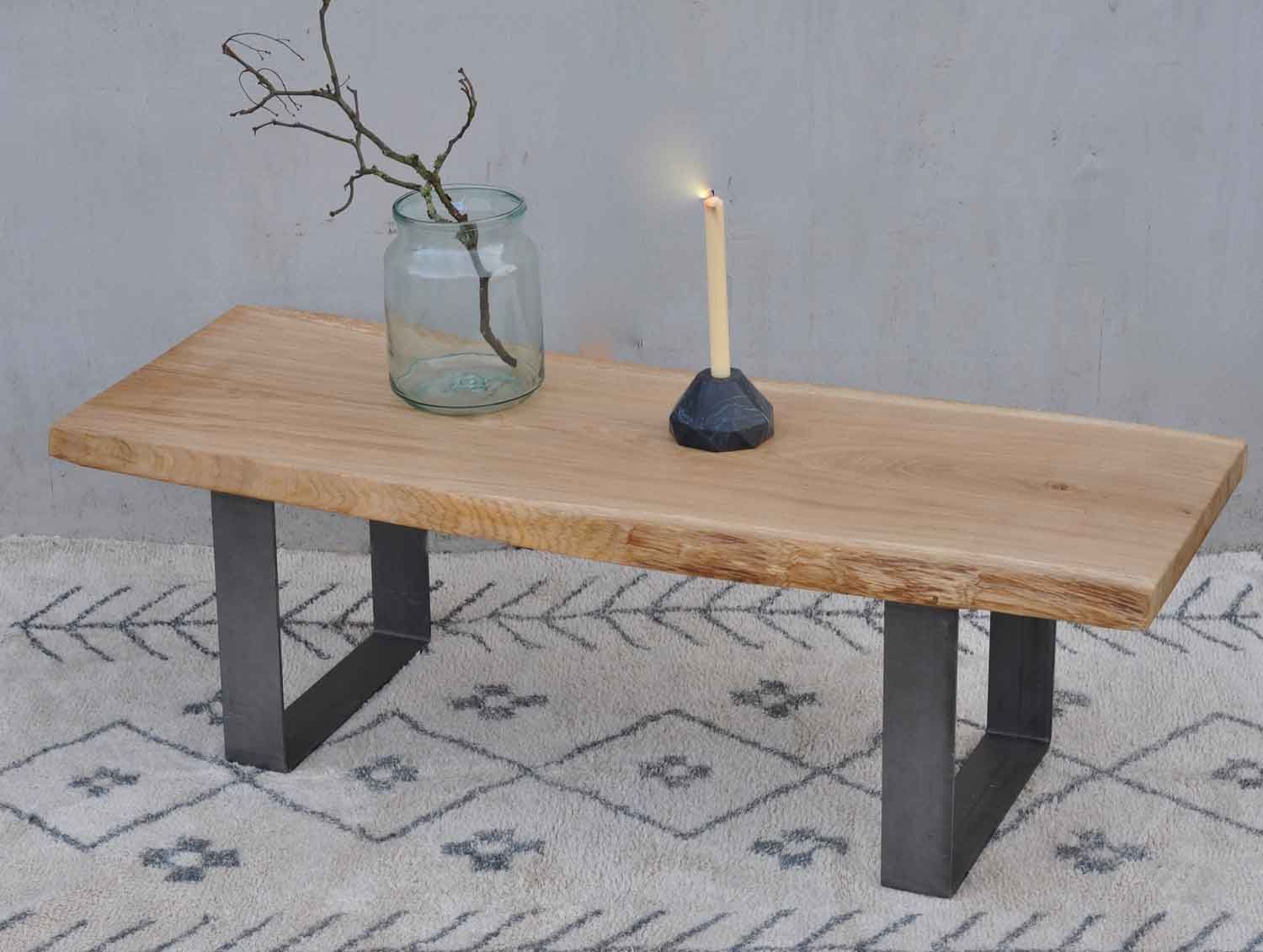 Live Edge Solid Oak Coffee Table With Industrial Steel Legs With Rustic Oak And Black Coffee Tables (View 9 of 15)