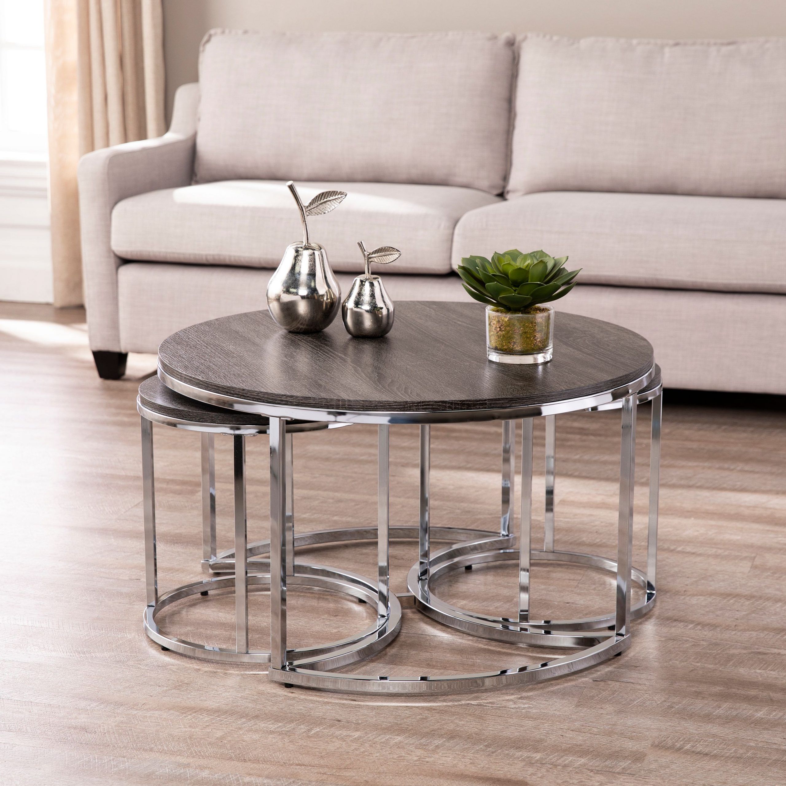 Lokyle Round Nesting Coffee Tables – 3pc Set, Glam, Silver With 2 Piece Round Coffee Tables Set (View 9 of 15)