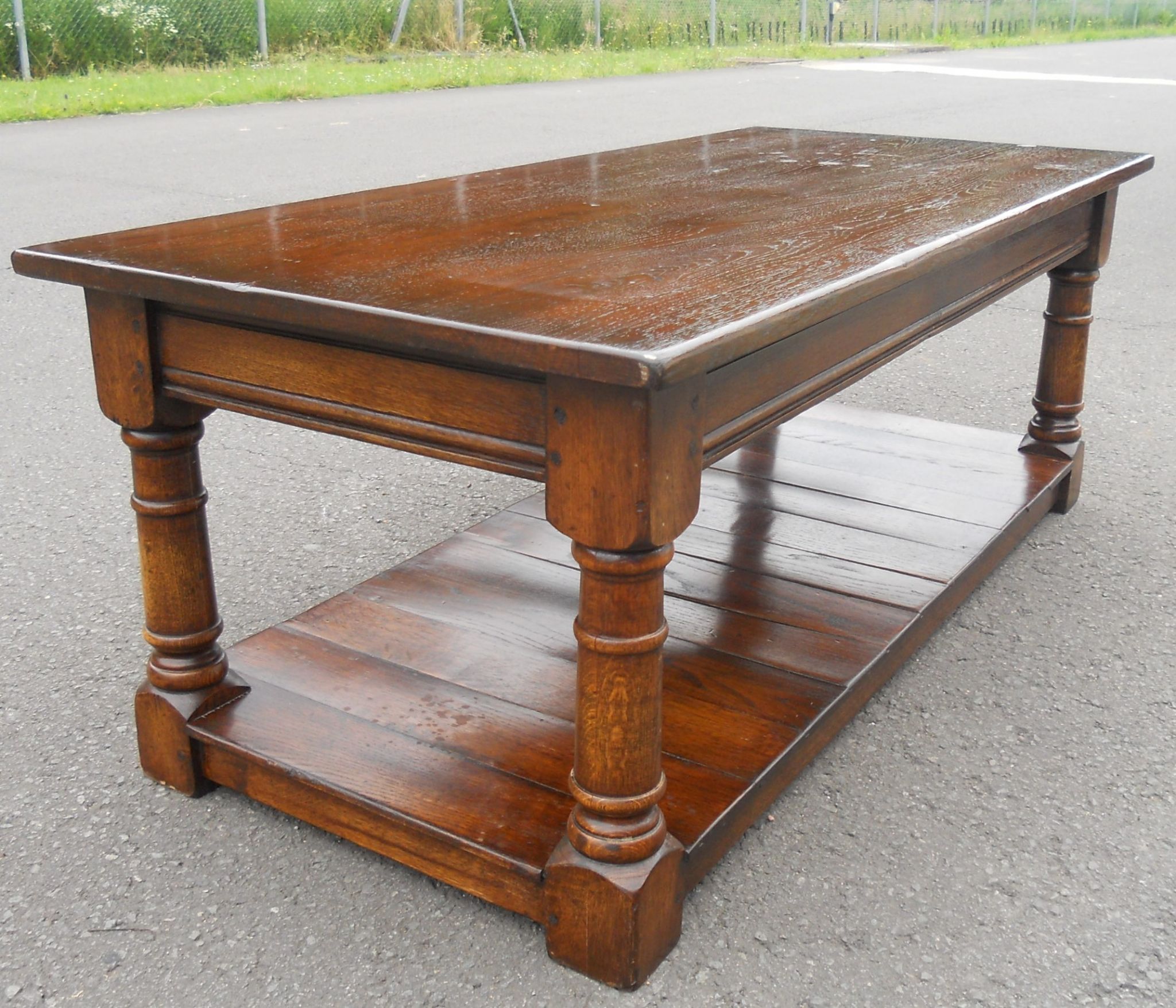 Long Antique Style Oak Coffee Table Within Vintage Gray Oak Coffee Tables (View 5 of 15)