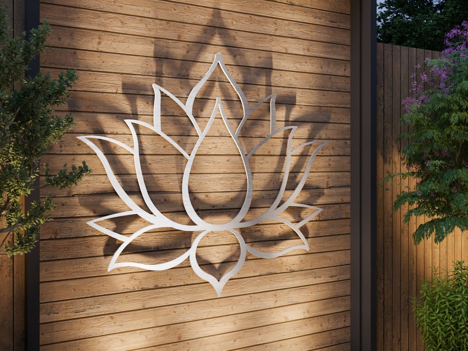 Lotus Flower Large Outdoor Metal Wall Art, Garden Within Landscape Wall Art (View 9 of 15)