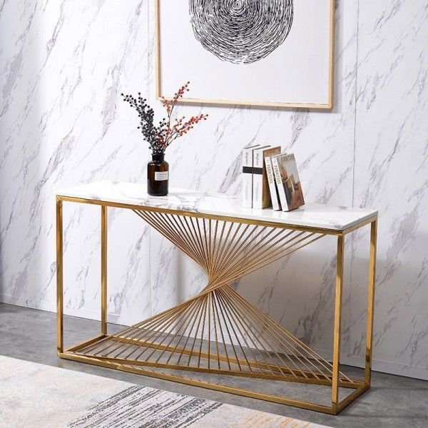 Luxury Modern 55" Rectangular Faux Marble Accent Entryway In Gold And Mirror Modern Cube End Tables (View 3 of 15)