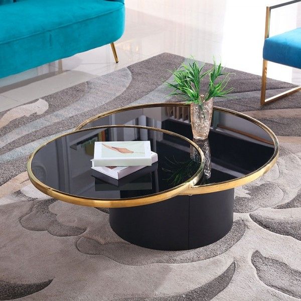 Luxury Nordic Black Tempered Glass Round Coffee Table With Inside Black Round Glass Top Cocktail Tables (View 3 of 15)