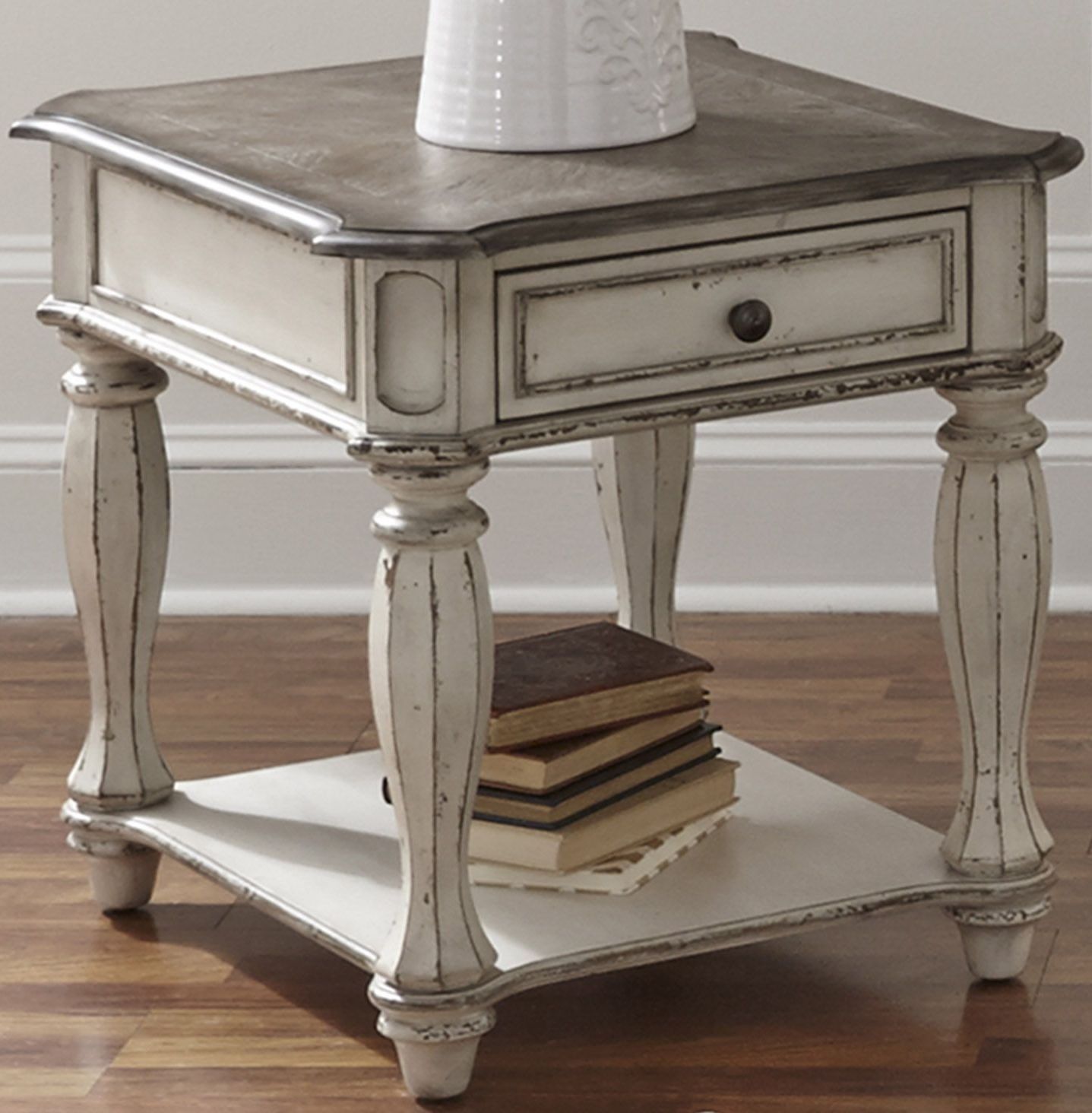 Magnolia Manor Antique White End Table From Liberty Throughout Antique White Black Coffee Tables (Photo 11 of 15)