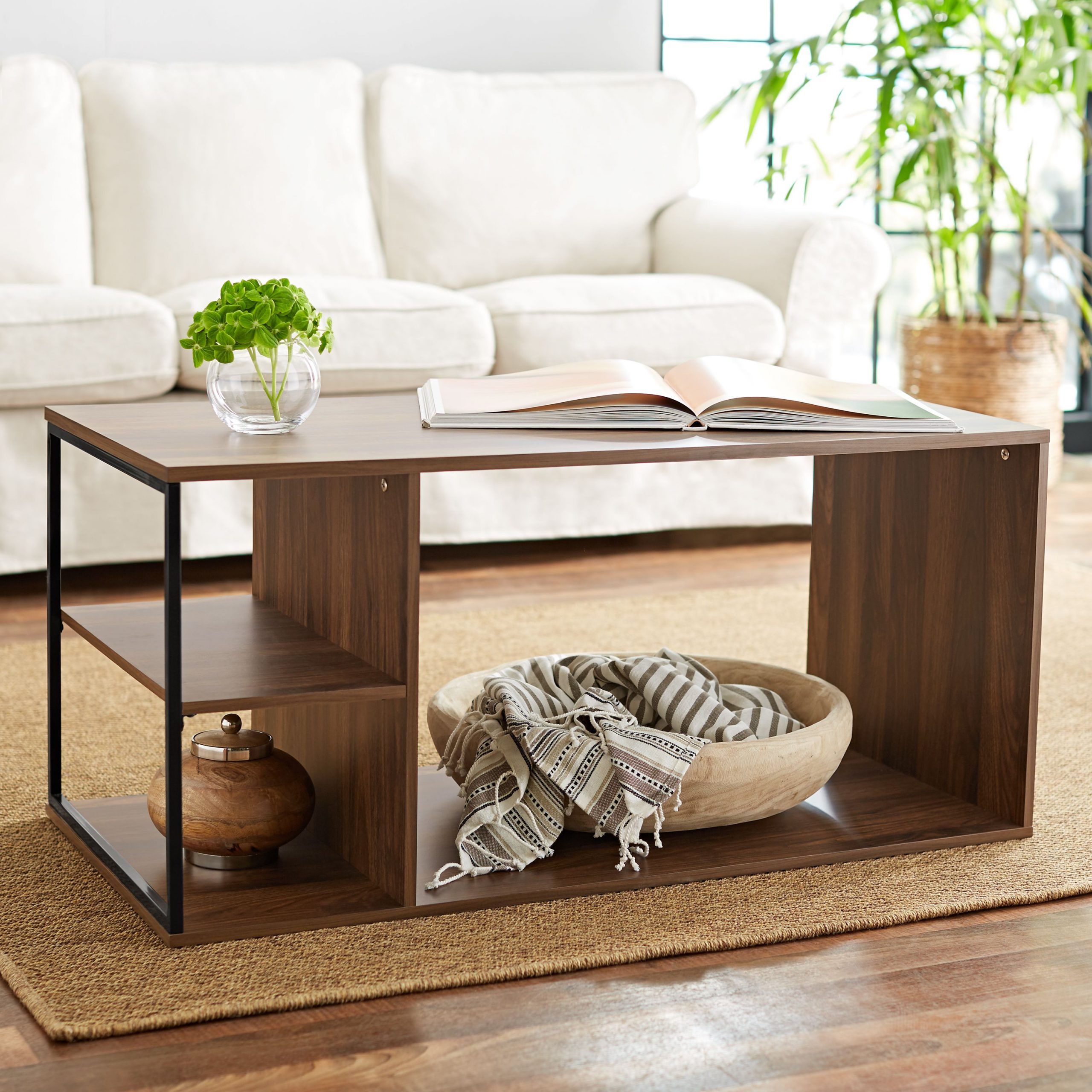 Mainstays Kalla Wood And Metal Coffee Table – Walmart With Regard To Espresso Wood Storage Coffee Tables (View 2 of 15)