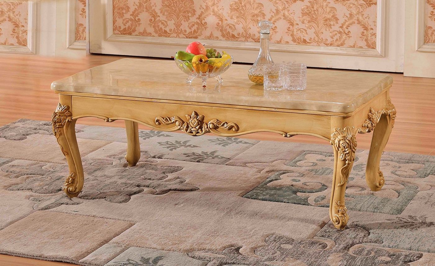Malania Traditional Marble Top Wooden Coffee Table In Gold Regarding Gold Coffee Tables (View 1 of 15)