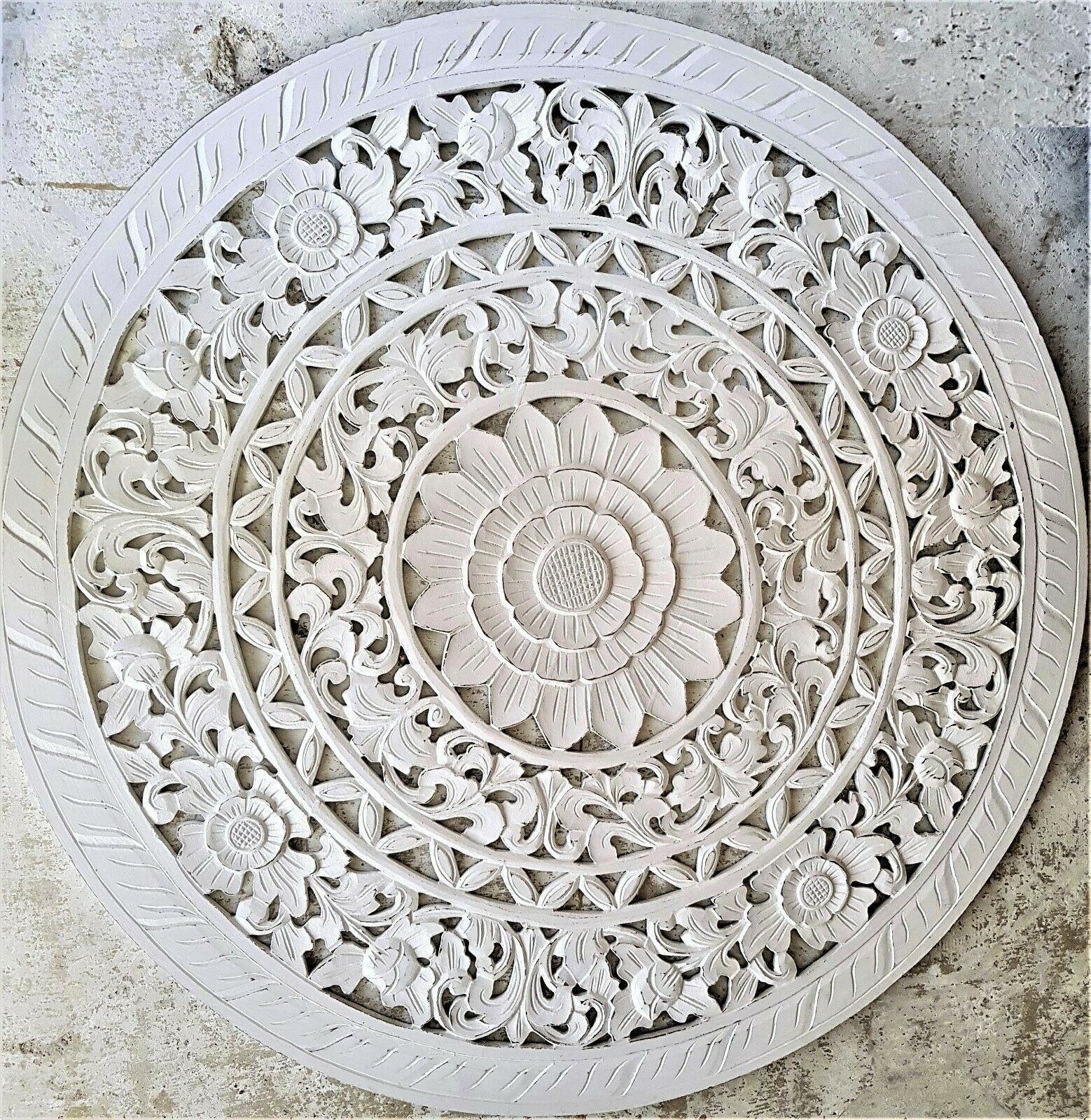 Mandala Shabby Chic White Wall Art Hanging Wood Panel Intended For Tropical Wood Wall Art (View 1 of 15)