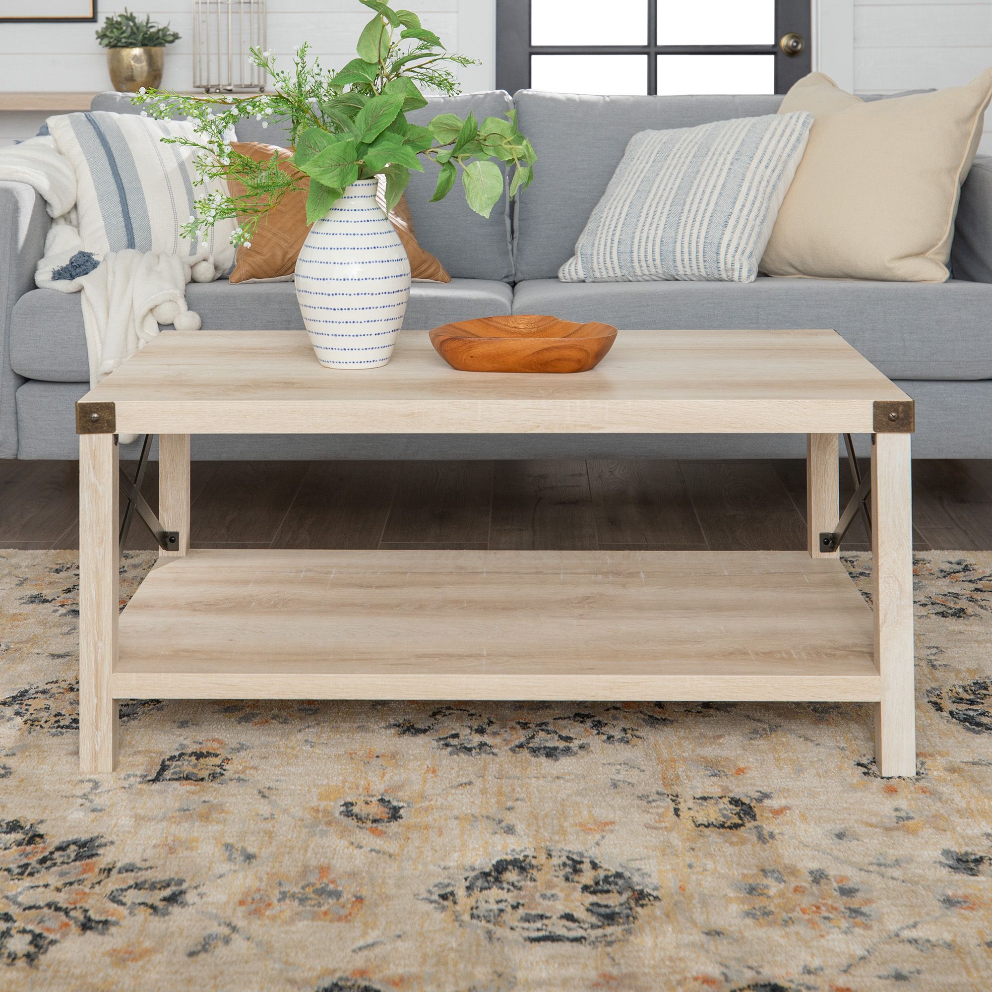Manor Park 3 Piece Rustic Wood & Metal Coffee Table Set In Metal And Mission Oak Coffee Tables (View 1 of 15)