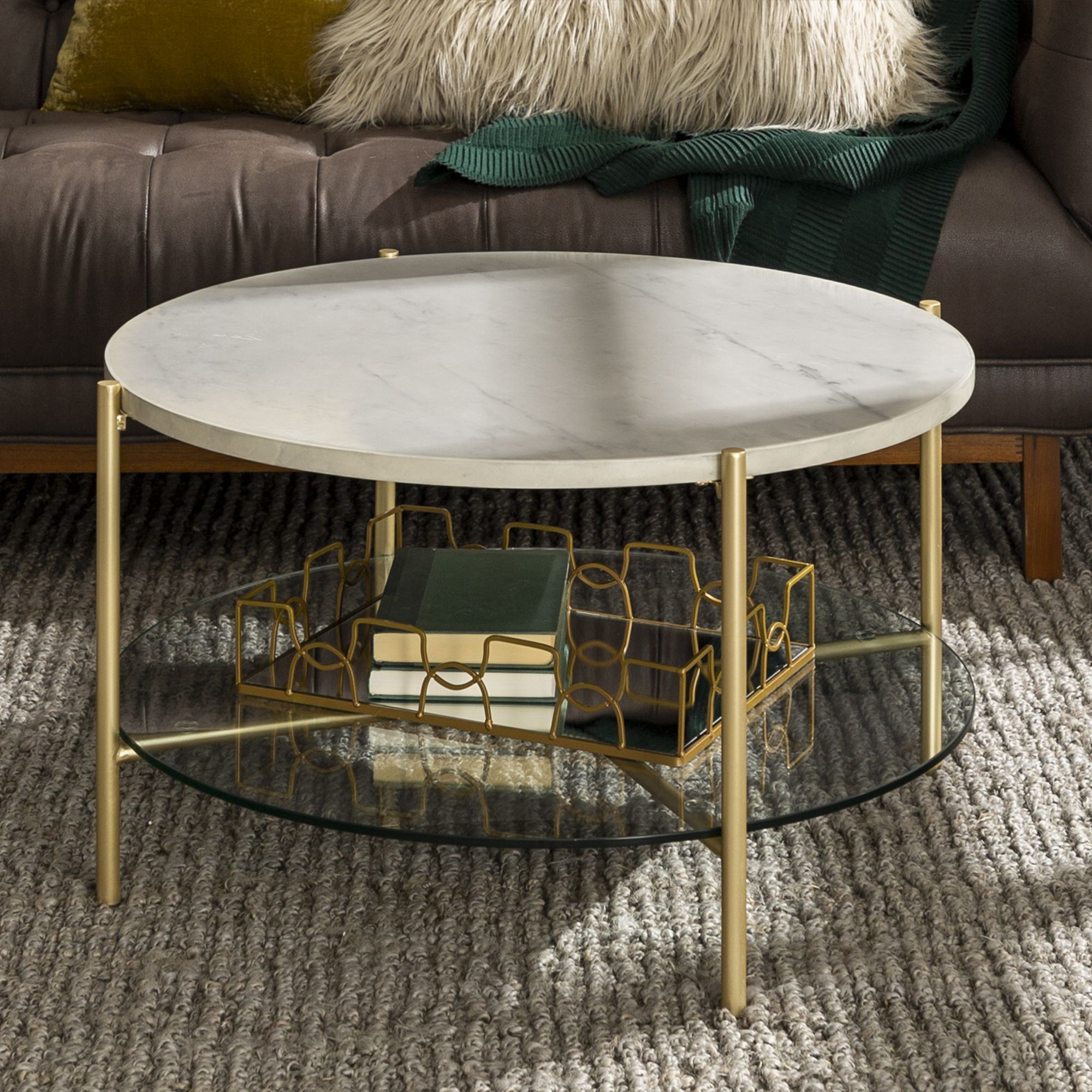 Manor Park Mid Century Round Coffee Table, White Marble Pertaining To Marble And White Coffee Tables (View 2 of 15)