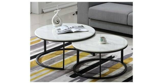 Marble Coffee Table Round Set Of Two Matt Black New Intended For Marble Coffee Tables Set Of  (View 10 of 15)
