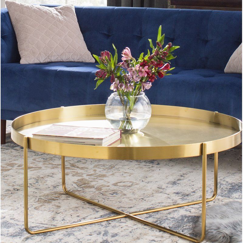 Massenburg Cross Legs Coffee Table With Tray Top | Coffee Inside Antique Brass Aluminum Round Coffee Tables (View 5 of 15)