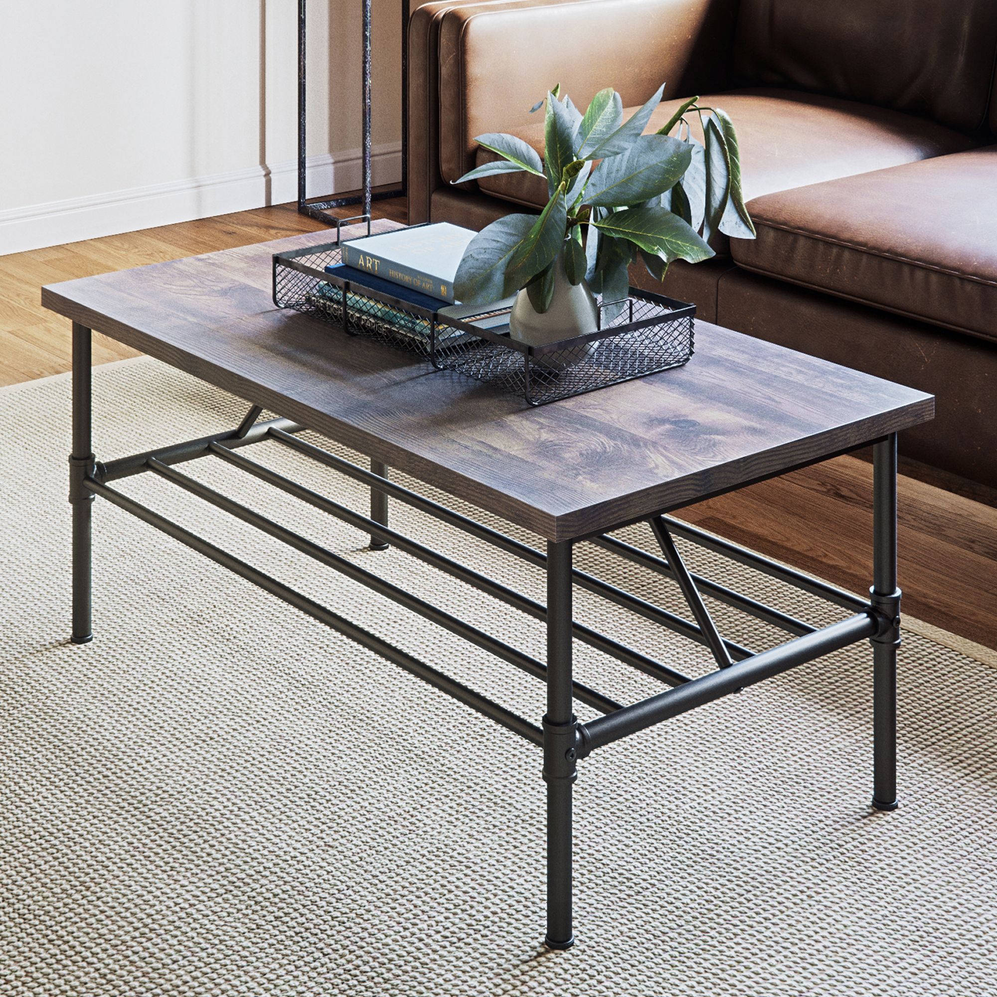 Max Industrial Pipe Coffee Table, 41 Inch Matte Black With Aged Black Coffee Tables (View 2 of 15)