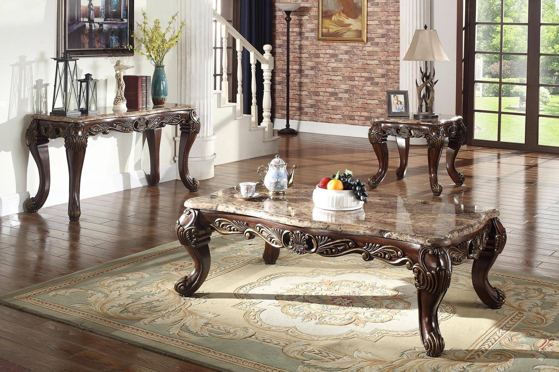 Mcferran T5190 Traditional Marble Top Cherry Finish Coffee With Regard To Marble Top Coffee Tables (View 6 of 15)