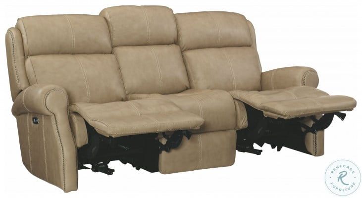 Mcgwire Beige Leather Power Reclining Sofa From Bernhardt With Regard To Ecru And Otter Coffee Tables (View 12 of 15)