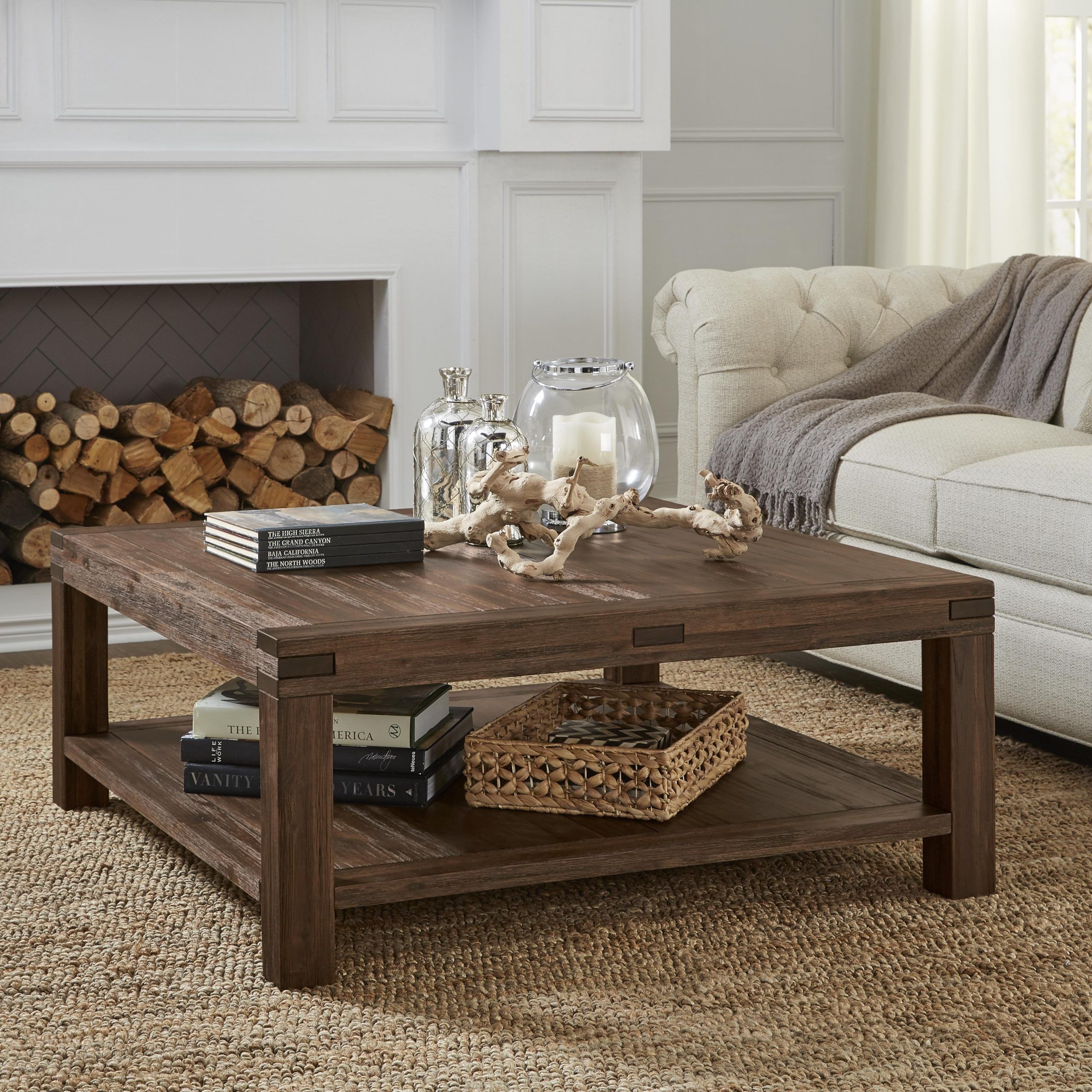 Meadow Solid Wood Square Coffee Table In Brick Brown Within Square Weathered White Wood Coffee Tables (View 5 of 15)