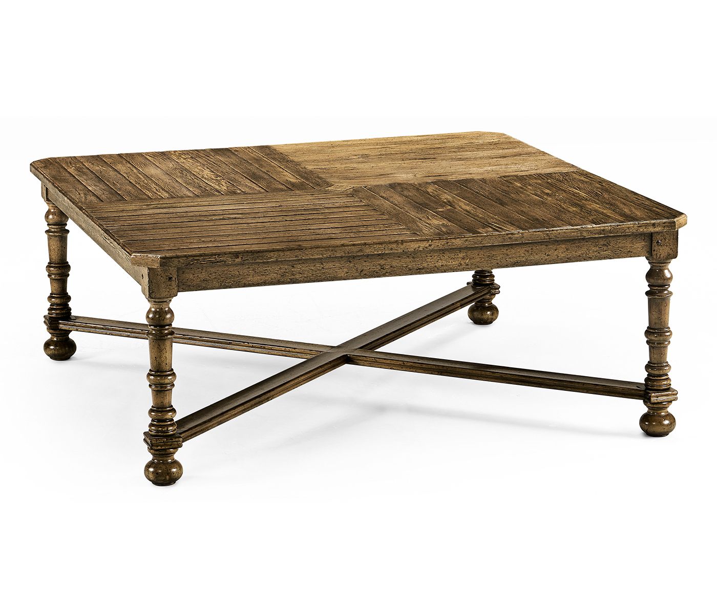 Medium Driftwood Large Square Parquet Coffee Table With Gray Driftwood And Metal Coffee Tables (View 15 of 15)