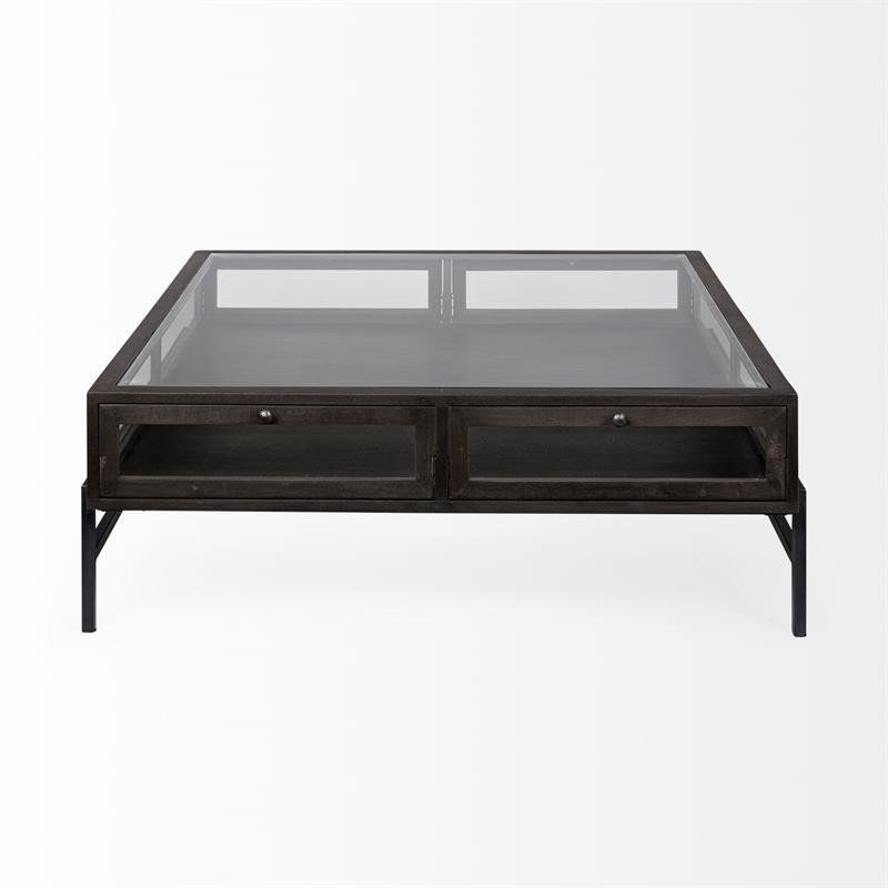 Mercana Arelius Ii 42x42 Square Glass Brown Wood Black With Regard To Black And Oak Brown Coffee Tables (View 14 of 15)