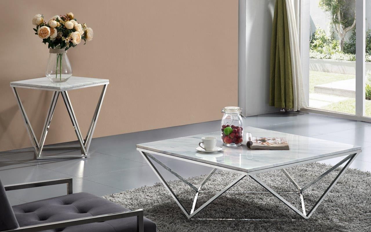 Meridian 244e Skyler Series Contemporary Metal Square None Within Geometric Glass Modern Coffee Tables (View 9 of 15)