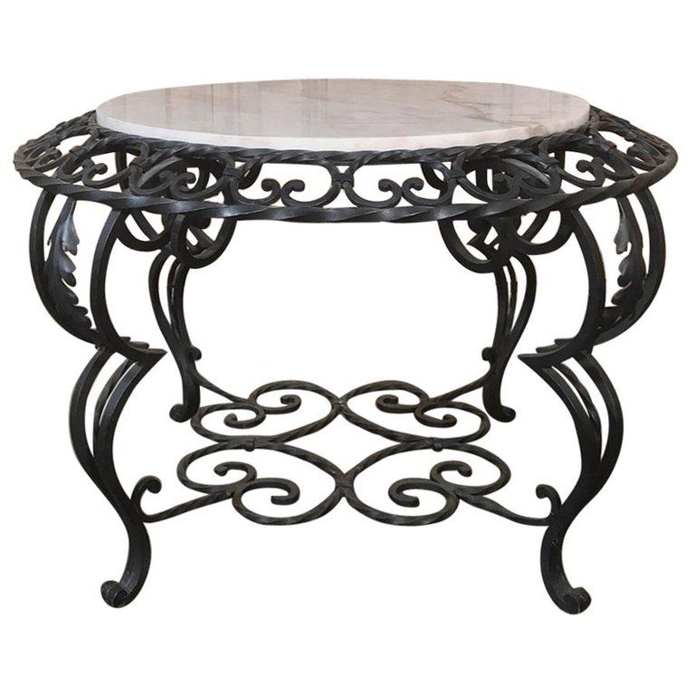 Mid Century French Wrought Iron Marble Top Coffee Table Regarding Round Iron Coffee Tables (View 1 of 15)