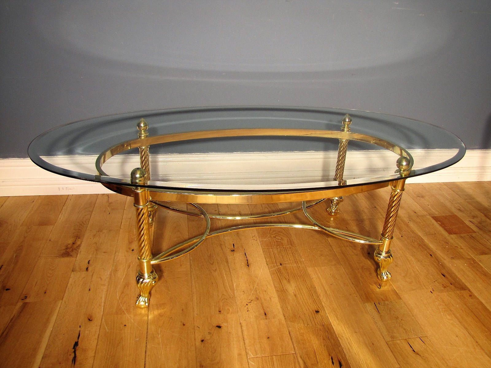 Mid Century Hollywood Regency Brass And Glass Oval Coffee Pertaining To Antique Gold Aluminum Coffee Tables (View 1 of 15)