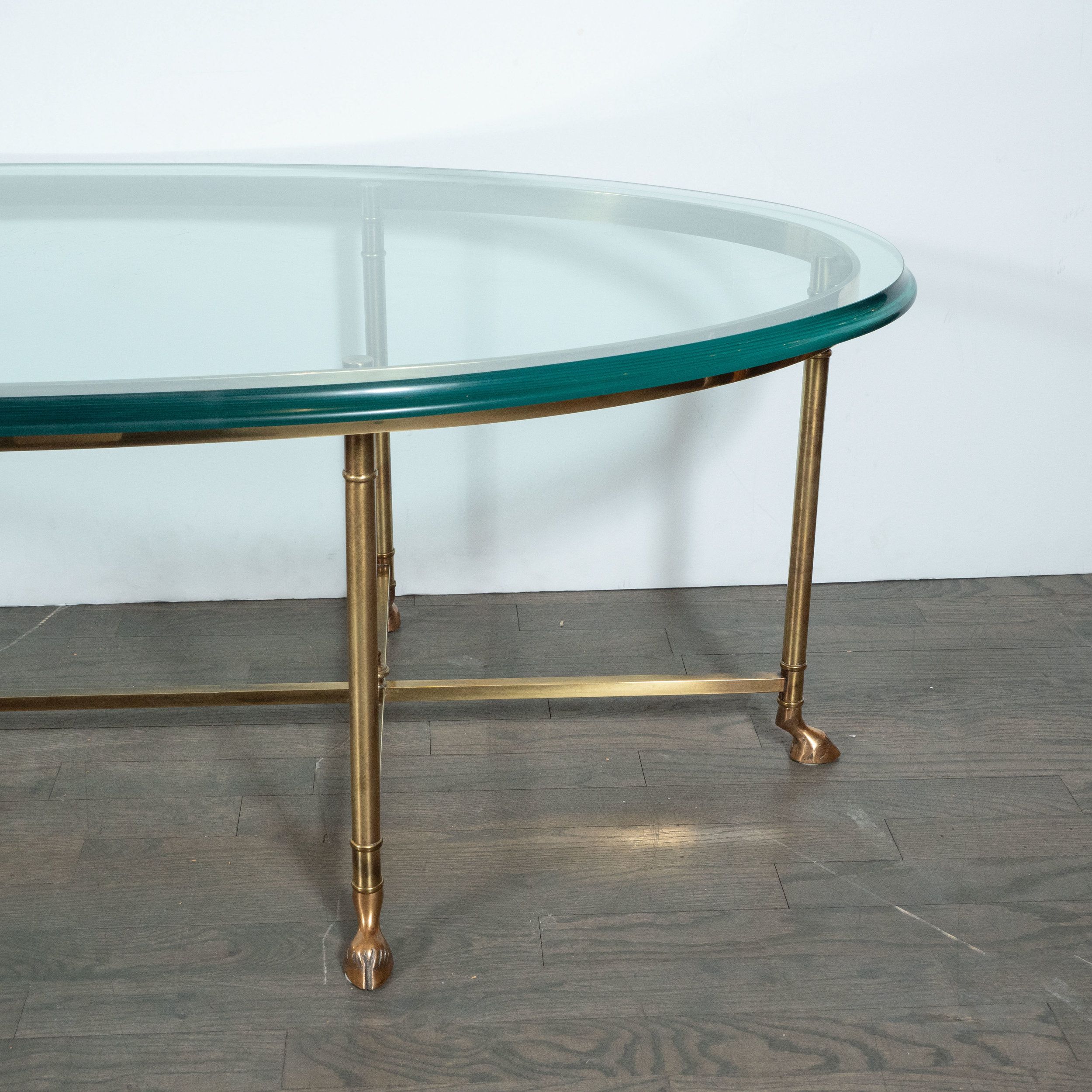 Mid Century Modern Brass And Beveled Glass Cocktail Table With Regard To Natural And Black Cocktail Tables (View 1 of 15)