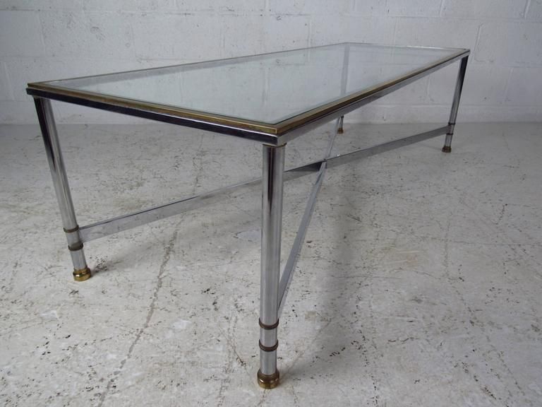 Mid Century Modern Chrome And Glass Rectangular Coffee Regarding Chrome And Glass Rectangular Coffee Tables (View 13 of 15)