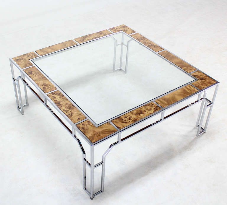 Mid Century Modern, Chrome And Glass Square Coffee Table Pertaining To Chrome And Glass Modern Coffee Tables (View 3 of 15)