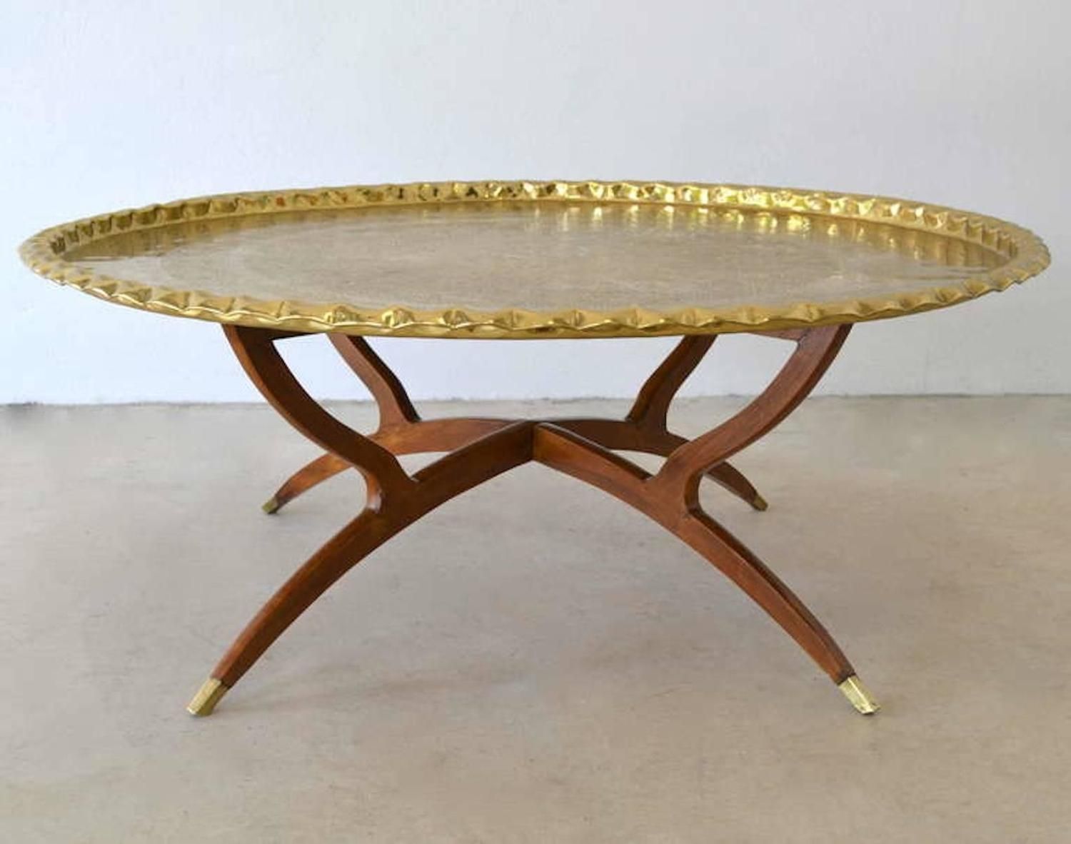 Mid Century Round Brass Tray Top Coffee Table For Sale At Pertaining To Antique Brass Aluminum Round Coffee Tables (View 2 of 15)