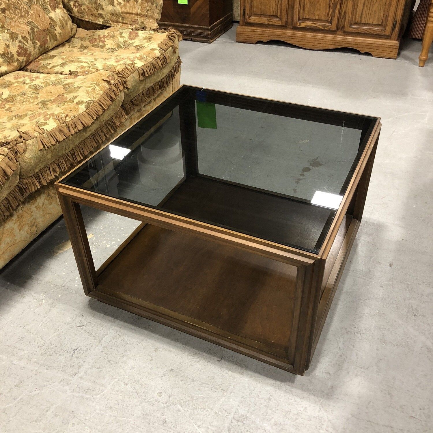 Mid Century Square Wooden Coffee Table W/smoked Glass In Espresso Wood And Glass Top Coffee Tables (View 6 of 15)