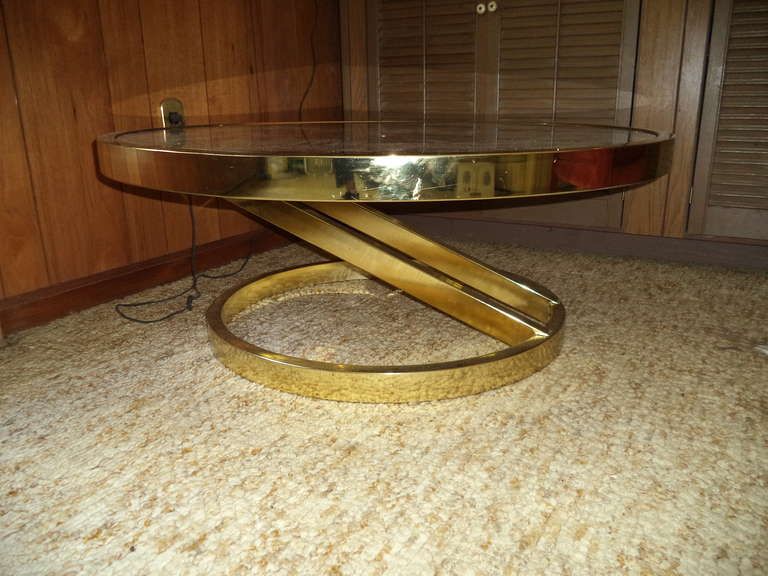 Milo Baughman Round Brass And Smoked Glass Table At 1stdibs Pertaining To Brass Smoked Glass Cocktail Tables (View 3 of 15)