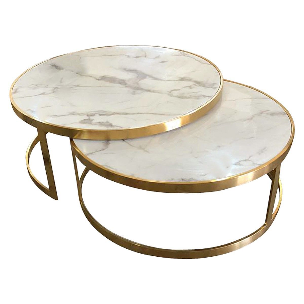 Mirabello 2 Piece Faux Marble Topped Metal Round Nesting Regarding Faux Marble Coffee Tables (View 15 of 15)