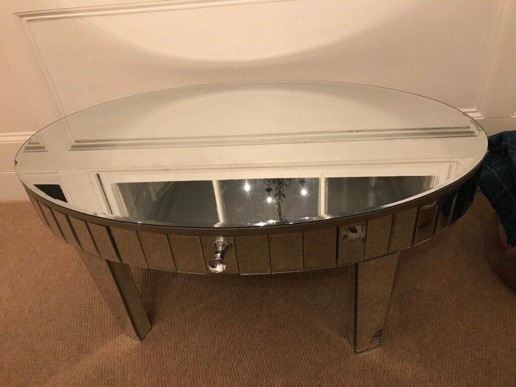 Mirrored Oval Coffee Table With 2 Drawers | In Clifton Inside Mirrored Modern Coffee Tables (View 5 of 15)