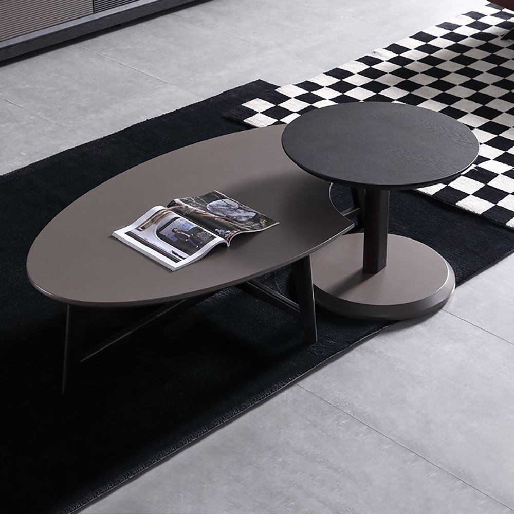 Modern Black Oval & Round Nesting Coffee Table Set With Throughout 2 Piece Modern Nesting Coffee Tables (View 2 of 15)