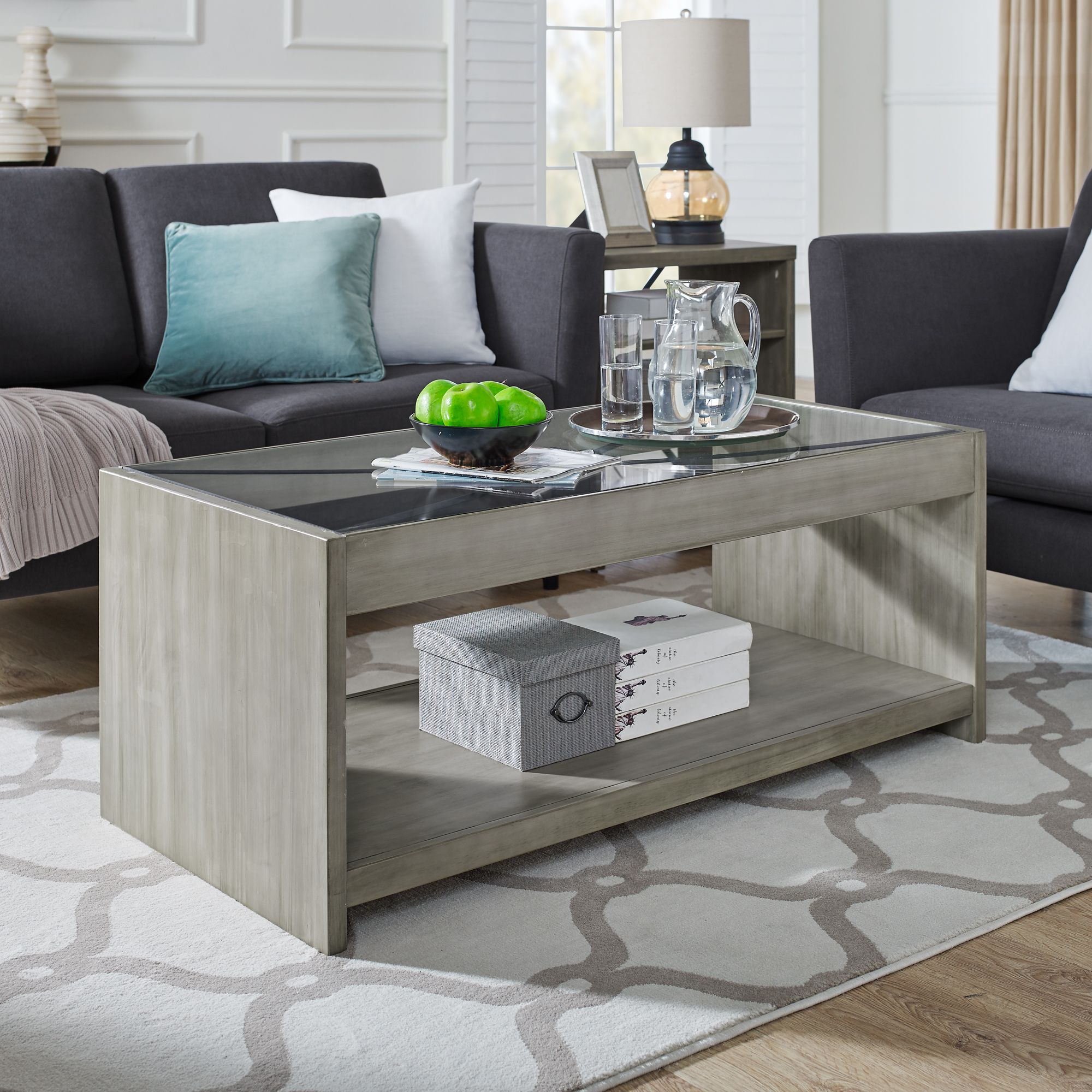 Modern Essentials Georgette Rustic Farm House Solid Wood Inside Geometric Glass Modern Coffee Tables (View 7 of 15)
