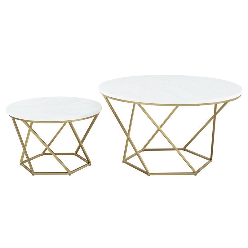 Modern Geometric Nesting Coffee Tables In Gold With White Inside Geometric White Coffee Tables (View 8 of 15)