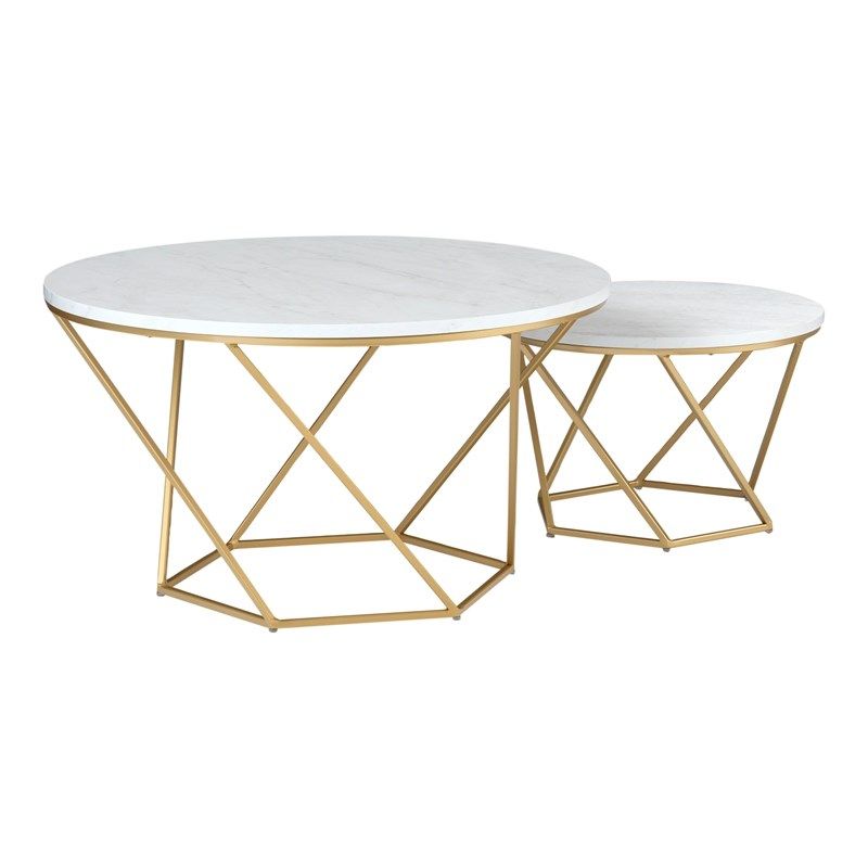 Modern Geometric Nesting Coffee Tables In Gold With White Regarding Geometric White Coffee Tables (View 4 of 15)