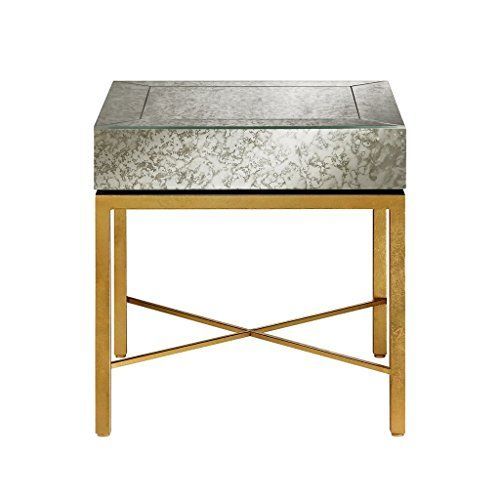 Modern Glamour Antique Mirror With Antique Gold Metal Base In Gold And Mirror Modern Cube End Tables (View 2 of 15)