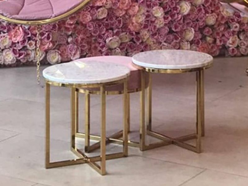 Modern Gold Metal Marble Top Small Side Coffee Table Salon Within Antique Gold Aluminum Coffee Tables (View 13 of 15)