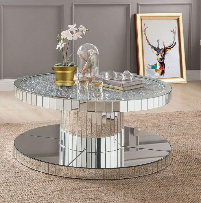 Modern Luxury Sparkle Bling Crushed Diamond Mirrored Pertaining To Mirrored Modern Coffee Tables (View 13 of 15)