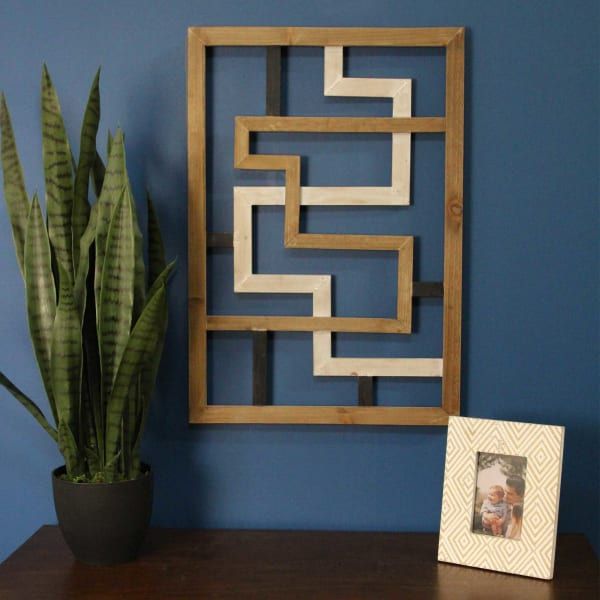 Modern Maze Natural White And Black Wood Panel Wall Decor With Regard To Nature Wood Wall Art (View 9 of 15)