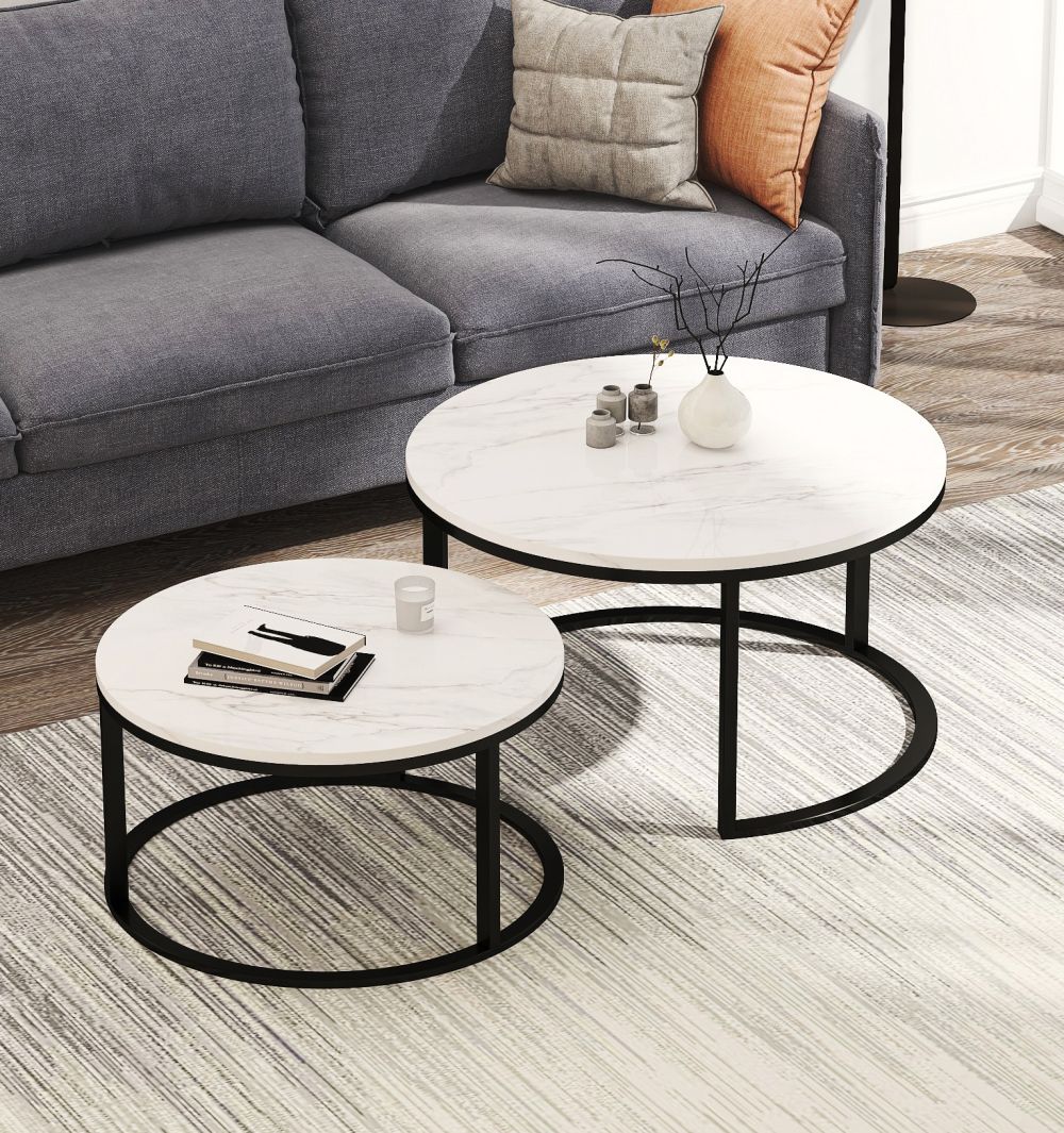 Modern Minimalist Design Round Nesting Coffee Table With With Marble Coffee Tables Set Of  (View 4 of 15)