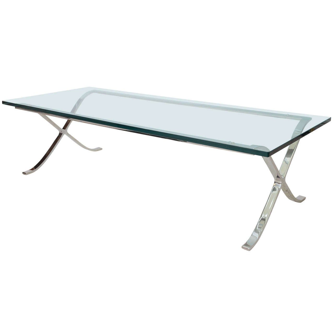 Modern Rectangular Glass And Polished Chrome "x Base With Regard To Chrome And Glass Rectangular Coffee Tables (View 9 of 15)