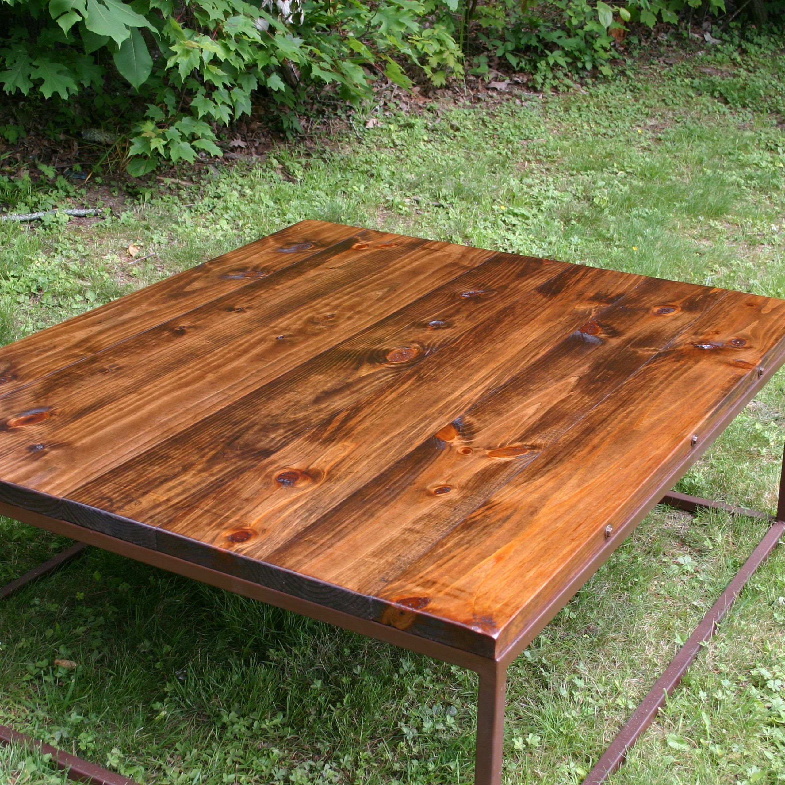 Modern Rustic Coffee Table Metal Base, Coffee Table, Lodge Throughout Rustic Oak And Black Coffee Tables (View 7 of 15)