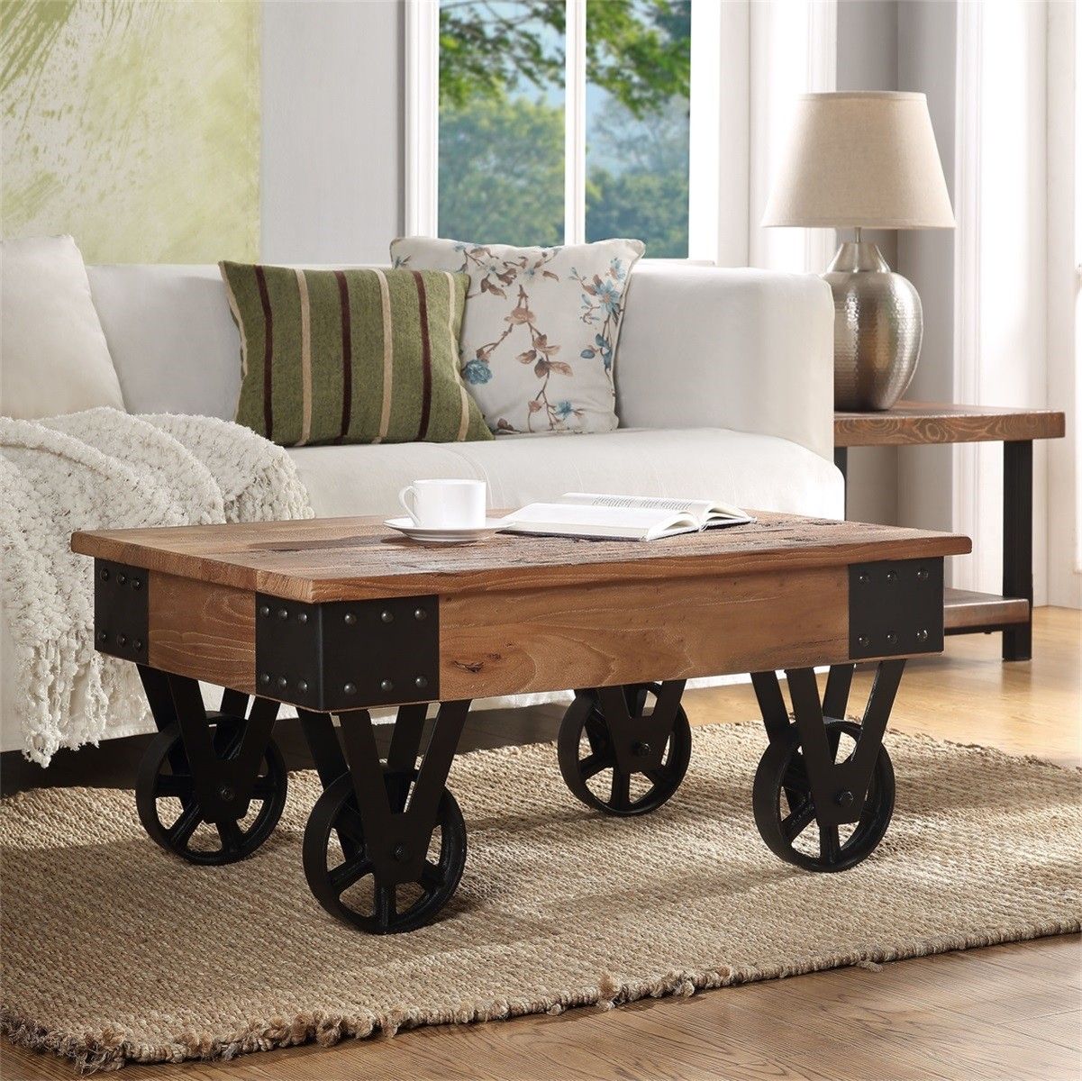 Modernluxe Farmhouse Vintage Mobile Coffee Table – Walmart In Antique White Black Coffee Tables (Photo 13 of 15)