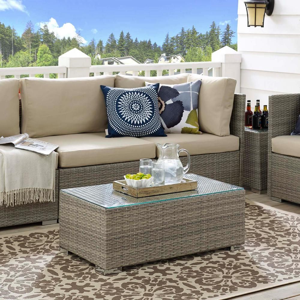 Modway Repose Patio Wicker Outdoor Coffee Table In Light For Wicker Coffee Tables (View 8 of 15)